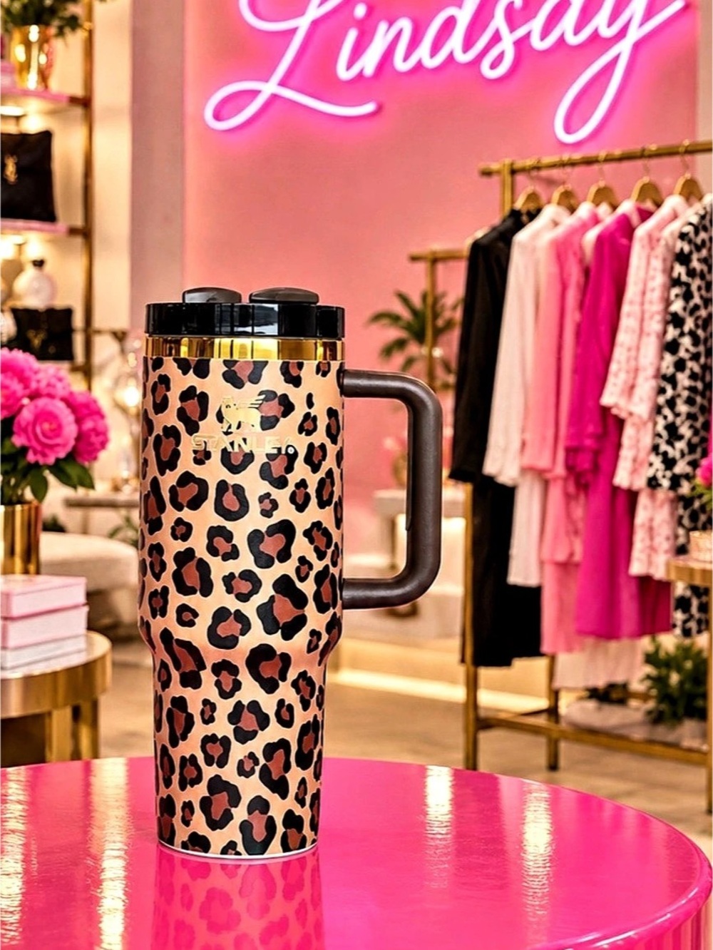 Leopard Print Insulated Tumbler in Pink